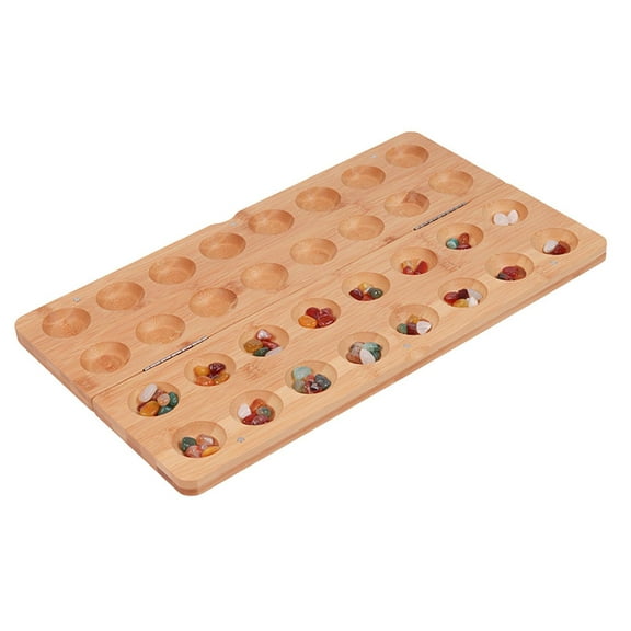 MERIGLARE Wooden 65 Stones Foldable Mancala Board Game Tabletop Game Family Games 2 Player Game for Ages 7+ Travel Entertainment Adults