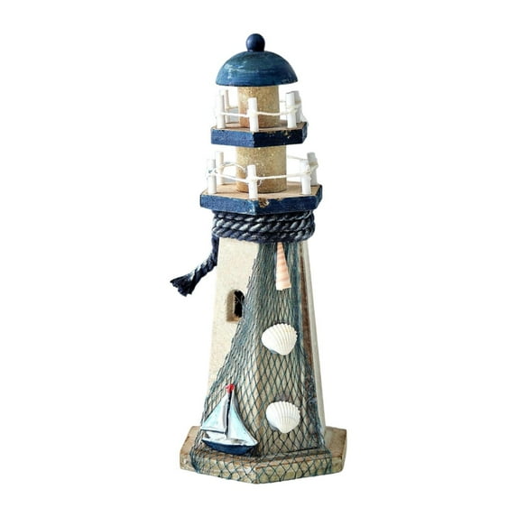 MERIGLARE Wooden Lighthouse Sculpture Collectible Creative Birthday Gift Beach Themed Ornament Lighthouse Figurine for Bedroom Entrance Sailboat