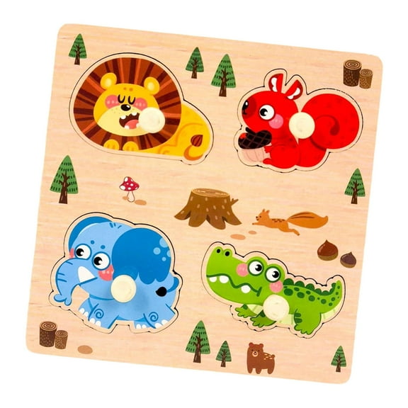 MERIGLARE Wooden Peg Puzzle Shape Matching Board Cartoon Cognitive Wooden Learning Puzzle Memory Games for Kindergarten Trips Preschool animal