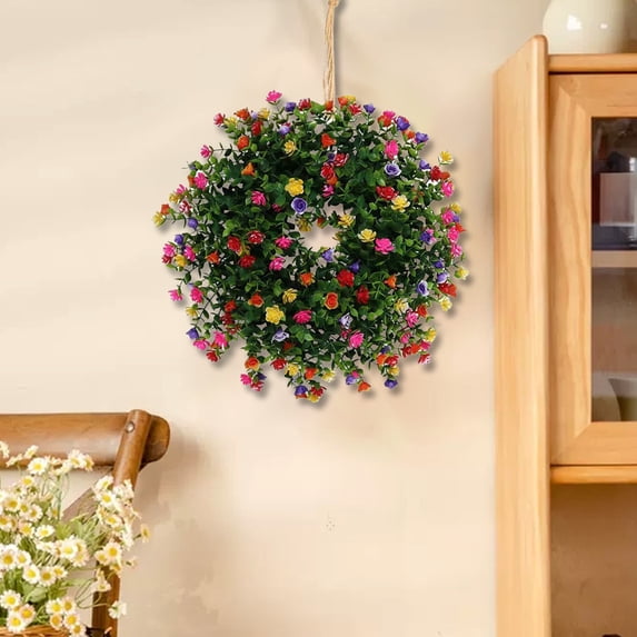 MERILER 14" Artificial Flower Wreath, Spring Summer Floral Decor for Front Door Wall Window, Easter & Wedding Wreath for Indoor Outdoor Home Decor