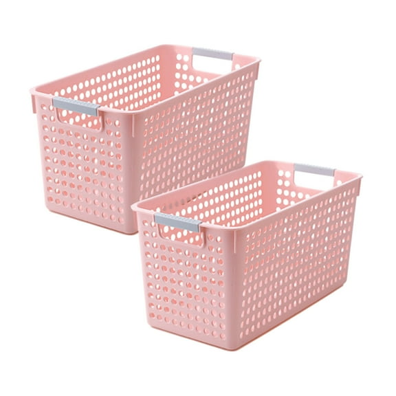 MERILER 2 Pcs Stylish Pink Plastic Laundry Basket with Silver Handles - Lightweight, Space-Saving, and Durable for Family and Dorm Use - Ideal for Sorting Clothes and Organizing Toys