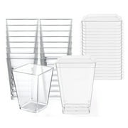 MERILER 20PC Disposable Plastic Clear Dessert Cups with Stereoscopic Design and Lids - Ideal for Pudding, Mini Cakes, and Jelly