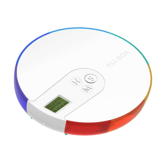 MERILER 7-Day Portable Electronic Organizer with Alarm Reminders, Lightweight Round Digital Box for Medication Management