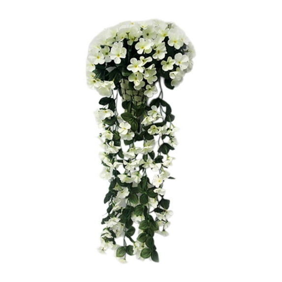MERILER Artificial Rose Flowers Hanging Basket, Faux Silk Floral Bouquets in Rattan Planter for Home Wall Decor, Realistic Simulation Plants for Landscaping
