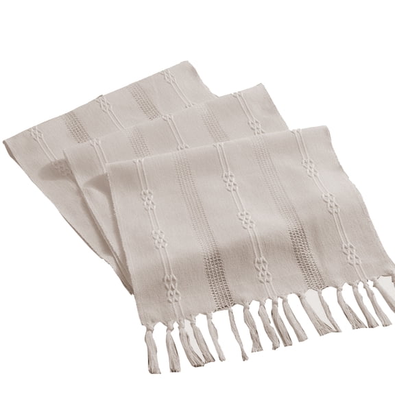 MERILER Boho White Flax Linen Macrame Table Runner with Tassels - Woven Rustic Table Decoration for Bohemian Home, Dining, and Bedroom (1 Count)