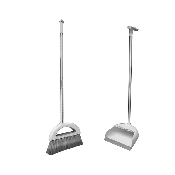 MERILER Brooms Indoor 180° Rotatable Standing Storage Buckle Type Broom and Dustpan Set with Scraping Teeth and Scraper Cleaning, Suitable for Home (1x Brooms and Dusts Pans Set)