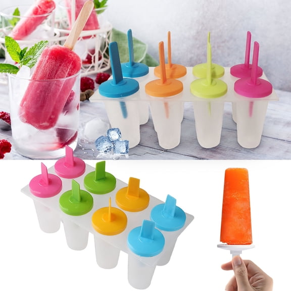 MERILER DIY Plastic Ice Molds Eight-Piece Set with Lids - Square Popsicle Molds for Homemade Ice Pops and Snow Cones, Food-Grade, Easy to Use and Clean Multicolor