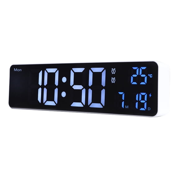 MERILER Digital Clock, Large Display LED Digital Alarm Clock for Living Room, Rechargeable, Snooze, Date & Temp Display Digital Wall Clock for Bedroom Kitchen Office (1 Pack)