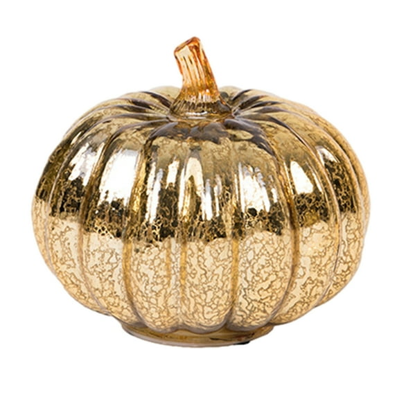 MERILER Glass Pumpkin Decoration with LED Lights - Perfect for Autumn, Thanksgiving, and Halloween Home Decoration