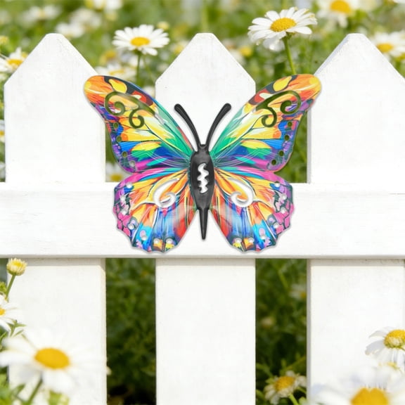 MERILER Metal Butterfly Wall Decor for Garden & Courtyard - Durable Iron Craft with Elegant Design, Easy Installation, and Vibrant Colors - Perfect for Fences, Walls Multicolor B