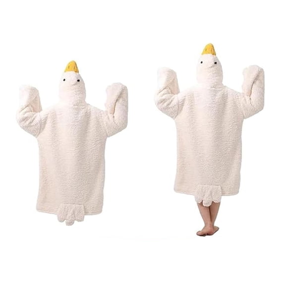 MERILER Oversized Flannel Goose Onesie Loungewear Set with Matching Slippers, Funny Bird Wearable Blanket Hoodie Adult Couple Winter Pajamas