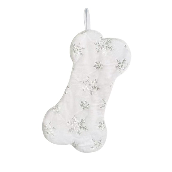 MERILER Pet Christmas Stocking, Silver Snowflake Dog Bone Print Puppy Xmas Stocking with Hanging Cord for Fireplace, Tree & Holiday Gift Decor