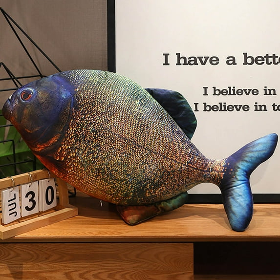 MERILER Realistic Piranha Plush Toy Simulation Fish Stuffed Animal Soft Fish Pillow Doll for Home Decor Funny Gag Gift Prank Prop