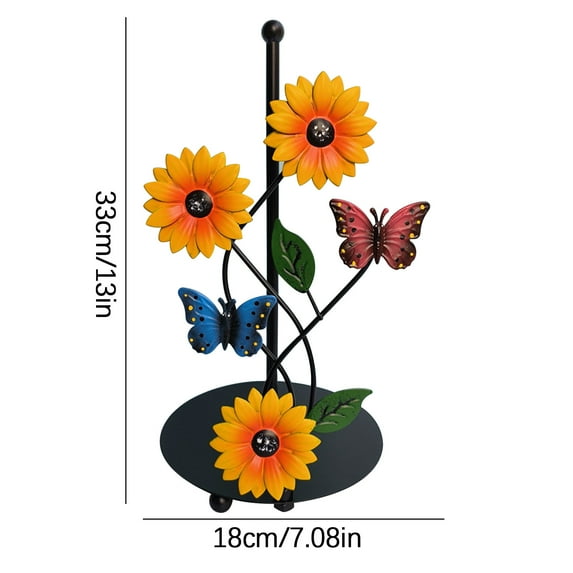 MERILER Sunflower Design Wrought Iron Paper Towel Holder Kitchen Decor Accessory Room Living Room Hand-painted Butterfly Vertical Paper Towel Holder Storage Roll Butterfly Pattern