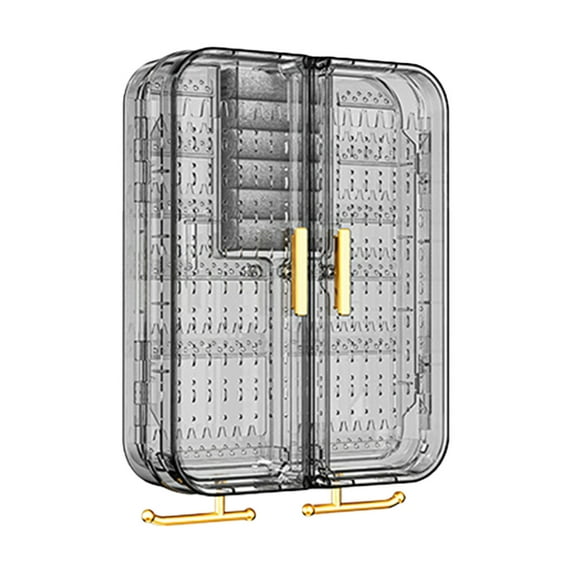 MERILER Wall Mounted Jewelry Organizer - No Punching Required, Transparent Necklace Storage Box with Elegant Gray Gold Design