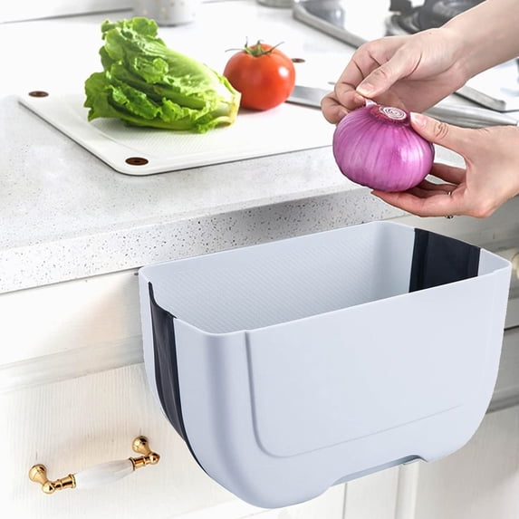 MERILER Wall-Mounted Kitchen Waste Bin for Cabinet Door - Foldable Hanging Trash Bin, Plastic, Space-Saving Easy-Install for Kitchen Sorting & Recycling