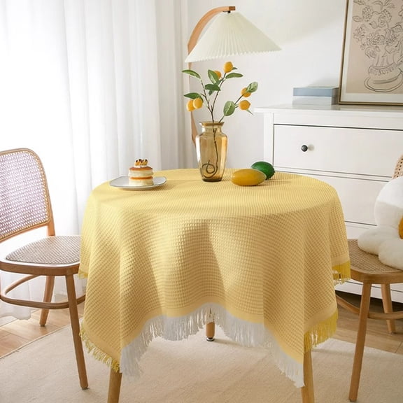 MERILER Yellow Polyester Fiber Round Tablecloth - Perfect for Parties and Everyday Use, Soft and Durable with Easy Care Instructions