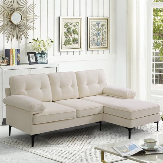 MERITLIFE 3-Piece Modular Sectional, Textured Beige Fabric,Modern Linen Fabric L-Shaped Couch 3-Seat Sofa Sectional,Beige