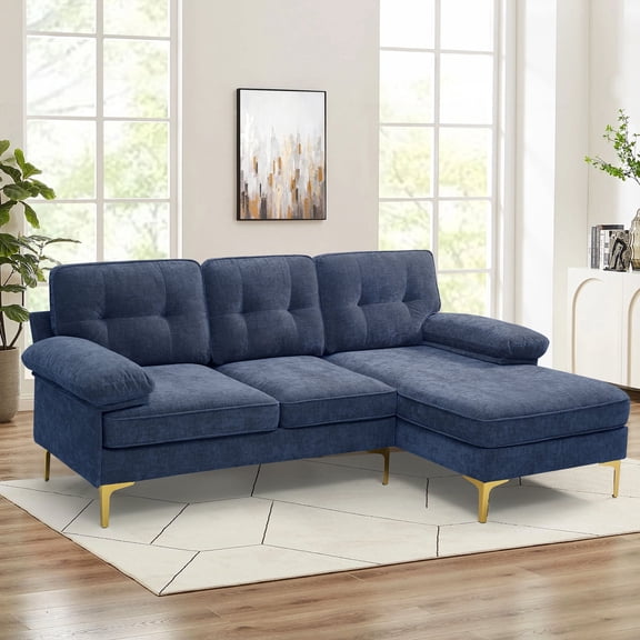 MERITLIFE 3-Piece Modular Sectional, Textured Dark blue Fabric,Modern Linen Fabric L-Shaped Couch 3-Seat Sofa Sectional,Dark Blue