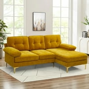 MERITLIFE 3-Piece Modular Sectional, Textured Yellow Fabric,Modern Linen Fabric L-Shaped Couch 3-Seat Sofa Sectional