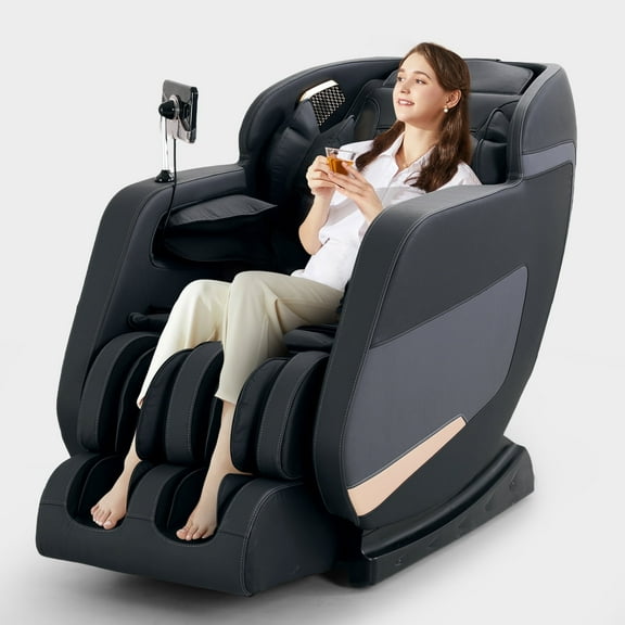 MERITLIFE 4D Massage Chair Full Body|Zero Gravity Shiatsu Massage Chairs Recliner with Heated Track Bluetooth Speaker Airbag Yoga Stretch, Foot Roller (BlackGrey)
