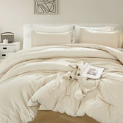MERITLIFE Beige Comforter King Size Set, Dark Gray Lightweight Plain Bedding Comforters Sets, All Season Fluffy Bed Set (104x90In Comforter & 2 Pillowcases)