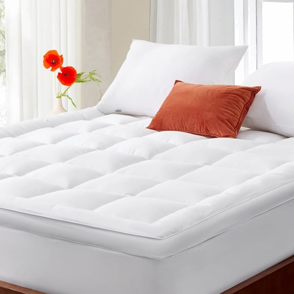 MERITLIFE Extra Thick Cooling Twin Mattress Topper, Plush Pillow Top with Baffle Box Design, Hand Made 400TC Organic Cotton Pad Cover, Plush & Support Snow Down Alternative, Hotel Quality