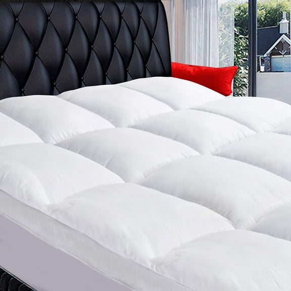 MERITLIFE Full Extra Thick Mattress Topper, 400TC Cotton Pillow Top Protector with 8-21" Deep Pocket 5D Spiral Fiber Padding for Back Pain, Cooling Plush Mattress Pad Cover, White