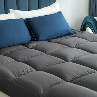 MERITLIFE Full Extra Thick Mattress Topper, 400TC Cotton Pillow Top Protector with 8-21" Deep Pocket 5D Spiral Fiber Padding for Back Pain, Cooling Plush Mattress Pad Cover, Grey