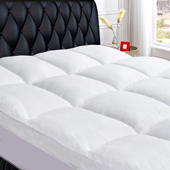 MERITLIFE King Extra Thick Mattress Topper, 400TC Cotton Pillow Top Protector with 8-21" Deep Pocket 5D Spiral Fiber Padding for Back Pain, Cooling Plush Mattress Pad Cover, White