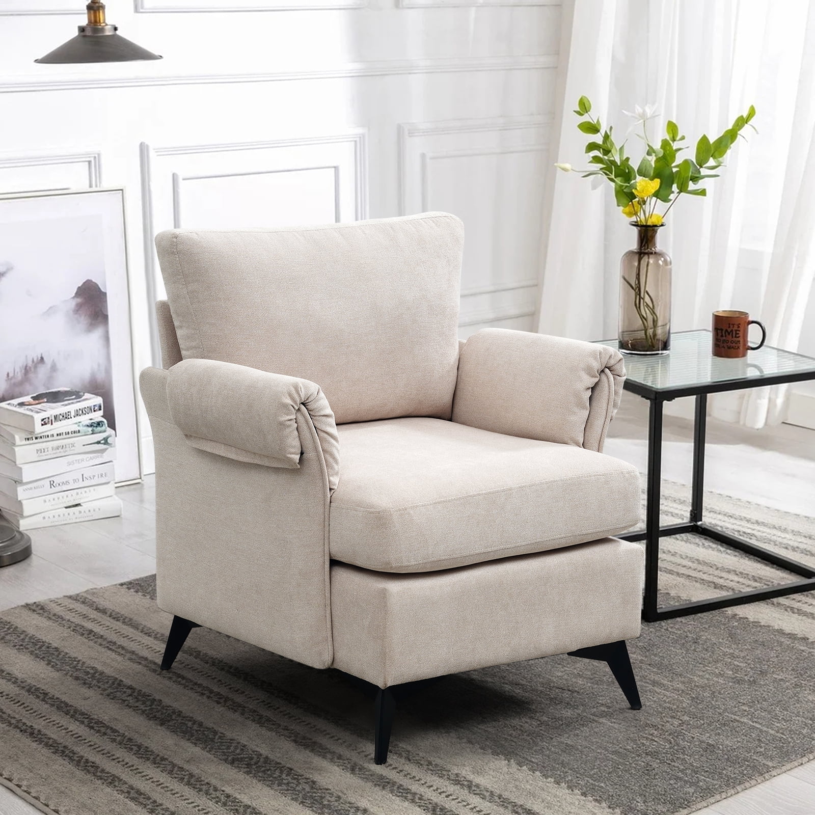 MERITLIFE Modern Velvet Accent Chair for Living Room,Single Steel Frame ...