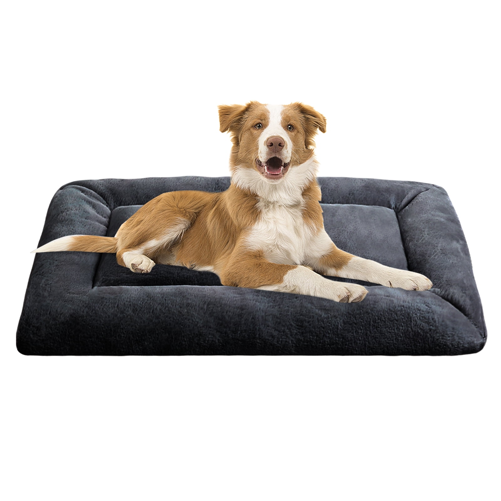 MERITLIFE Plush Washable Dog Bed Ultra Soft Dog Crate Mat Kennel Pad,Anti-Slip Pet Sleeping Bed for Small Medium Large Dogs,Dark Gray 48" x 30"