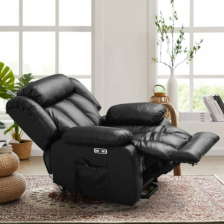 Meritlife Real Leather Power Lift Chair With Two Okin Motor Electric Recliner Lumbar Support Lays Flat Home Sofa Chairs Black Com