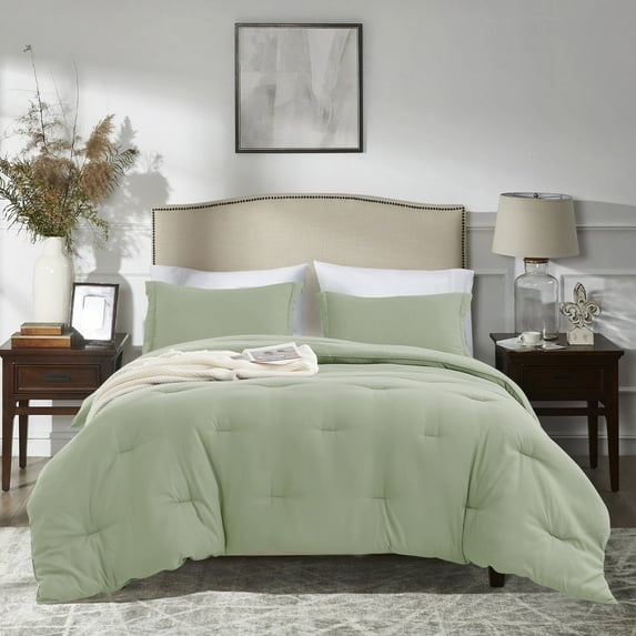 MERITLIFE Sage Green Comforter Queen Size Set, Lightweight Plain Bedding Comforters Sets, All Season Fluffy Bed Set (90x90In Comforter & 2 Pillowcases)