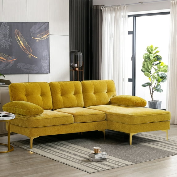 MERITLIFE Sofa, Deep Seat Sofa-Contemporary Chenille Sofa Couch, 82.7" Wide 4 Seater Sofa for Living Room-Oversized Sofa, Yellow Comfy Sofa