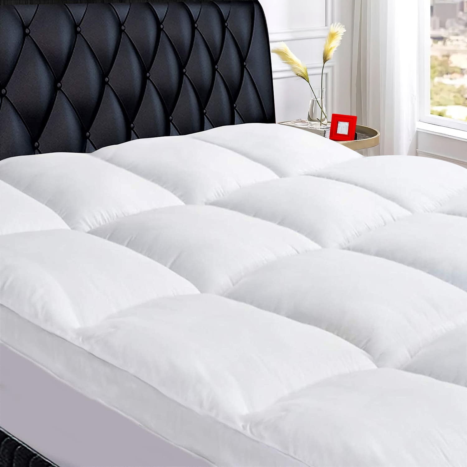 MERITLIFE Twin Extra Thick Mattress Topper, 400TC Cotton Pillow Top Protector with 8-21" Deep Pocket 5D Spiral Fiber Padding for Back Pain, Cooling Plush Mattress Pad Cover, White