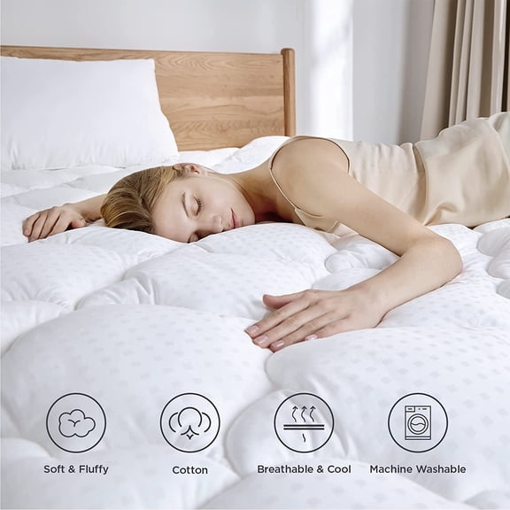 MERITLIFE Extra Thick Cooling Mattress Topper for Back Pain, 100% 400TC Waterproof Mattress Pad Cover - Down Alternative Pillow Top, Hotel Quality Hypoallergenic Full Size, White