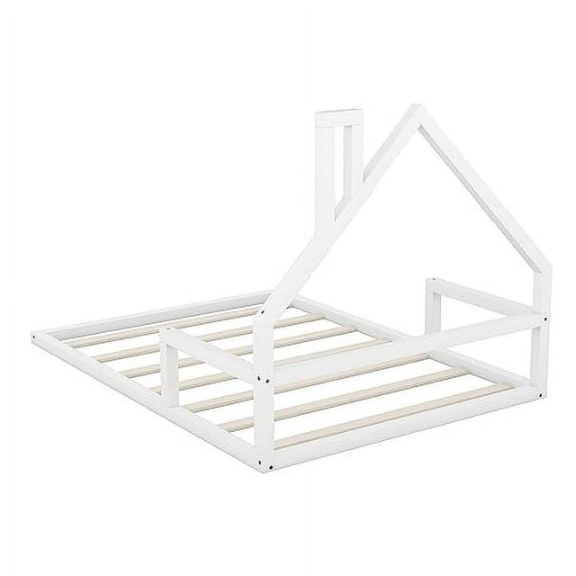 MERITLINE Twin Size Floor Bed with HouseShaped Headboard, Twin