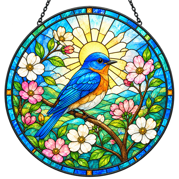 MERIVANE Blue Bird Garden Stained Glass Suncatcher for Window Hanging