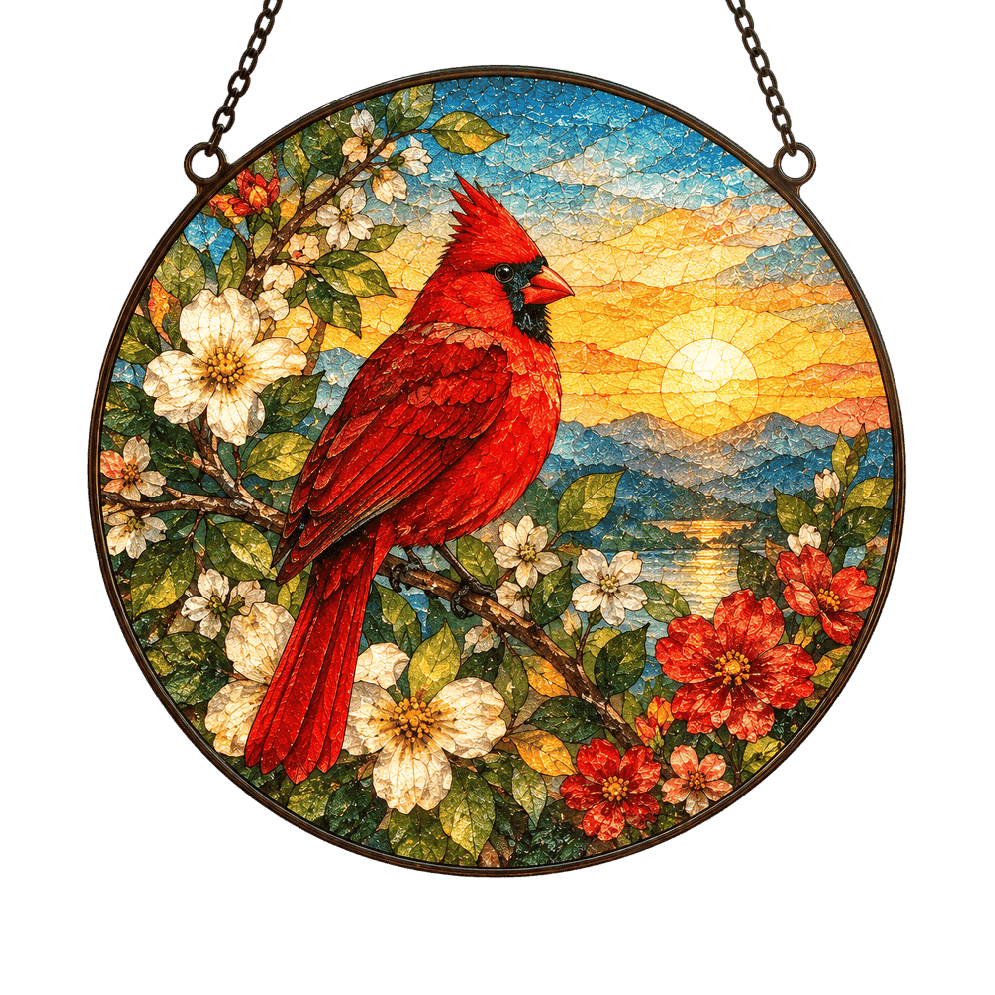 MERIVANE Cardinal Blossom Stained Glass Suncatcher Window Hanging Decor ...