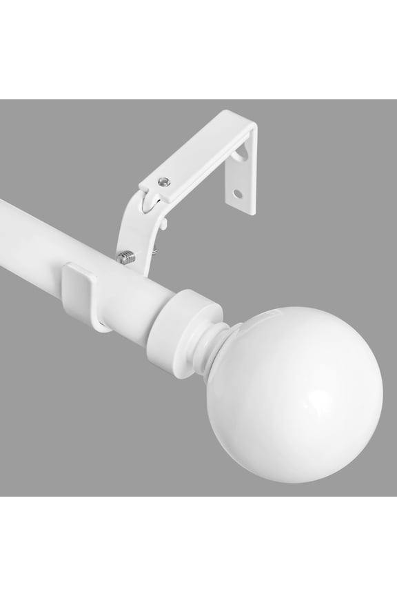 1" Single Curtain Rod Set, Adjustable 48-84 Inches, Ball Finials, Glossy White
