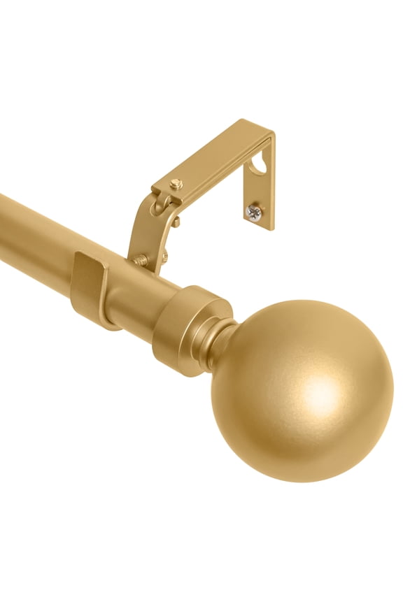 1" Single Curtain Rod Set, Adjustable 48-84 Inches, Ball Finials, Gold
