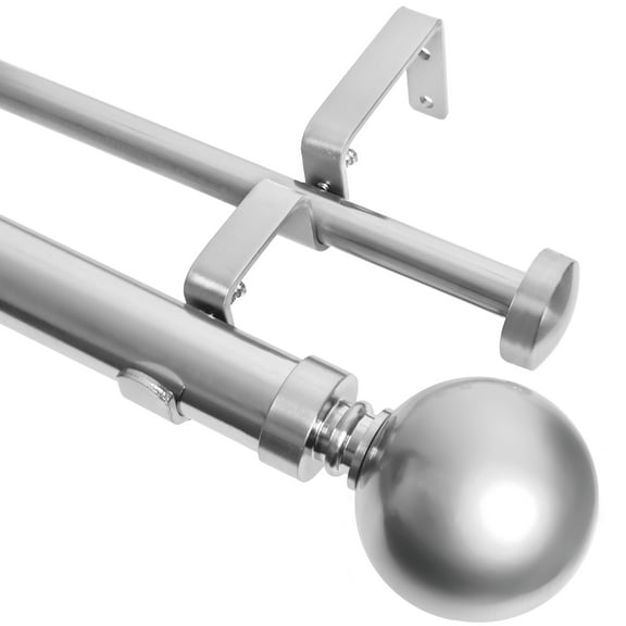 MERIVILLE 1-Inch Diameter Ball Telescoping Double Window Treatment Curtain Rod, 48-Inch to 84-Inch, Satin Nickel