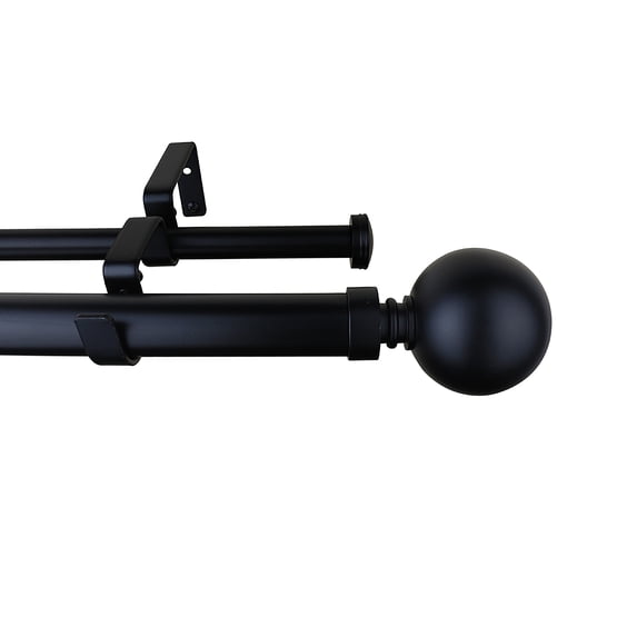 MERIVILLE 1-Inch Diameter Ball Telescoping Double Window Treatment Curtain Rod, 84-Inch to 120-Inch, Black