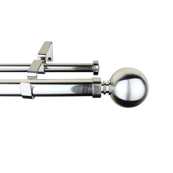 MERIVILLE 1-Inch Diameter Ball Telescoping Double Window Treatment Curtain Rod, 84-Inch to 120-Inch, Satin Nickel