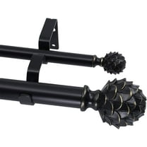 MERIVILLE 1-Inch Diameter Double Window Treatment Curtain Rod, Artichoke Finial, 28-inch to 48-inch Adjustable, Black Finish