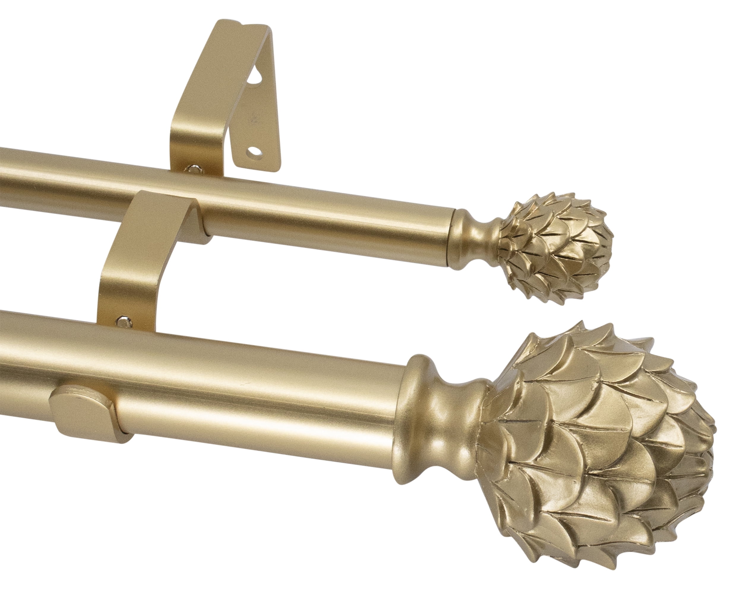 MERIVILLE 1-Inch Diameter Double Curtain Rod Set, 48–84 Inch Adjustable, Artichoke Finials, Royal Gold