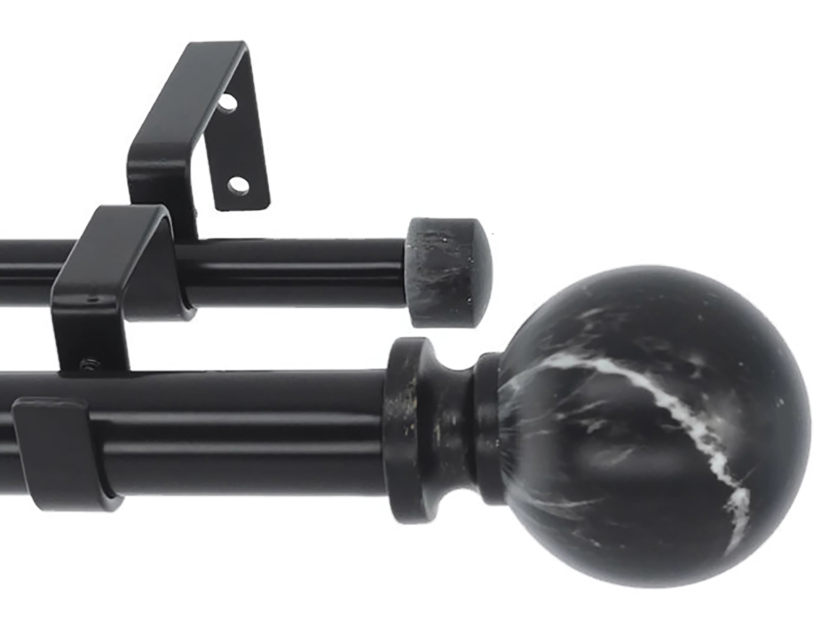 MERIVILLE 1" Double Curtain Rod Set, Adjustable 48–84 Inches, Black Marble Ball Finials, Black