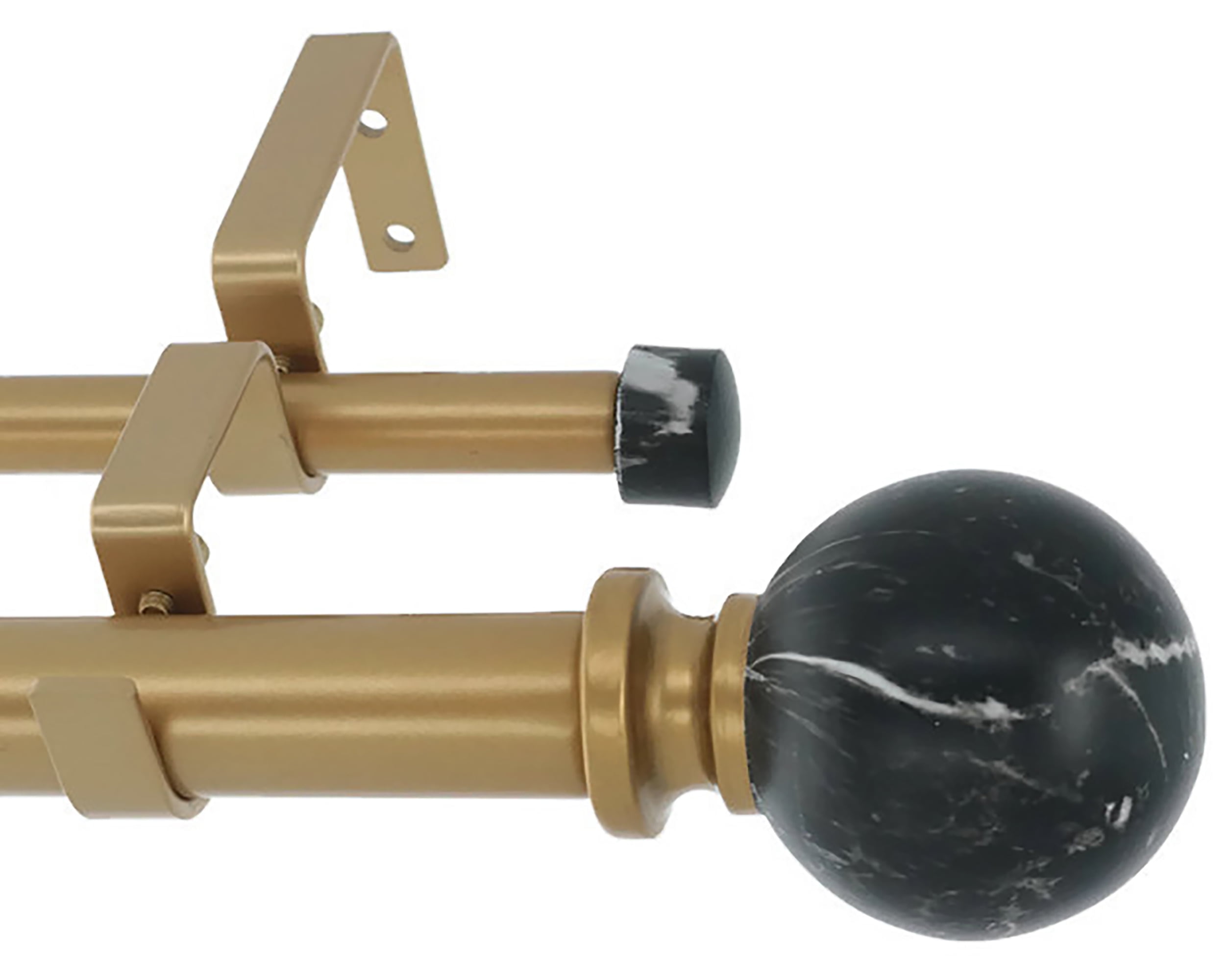 Royal Gold Adjustable Double Curtain Rod with Black Marble Finials, 84-120 inches
