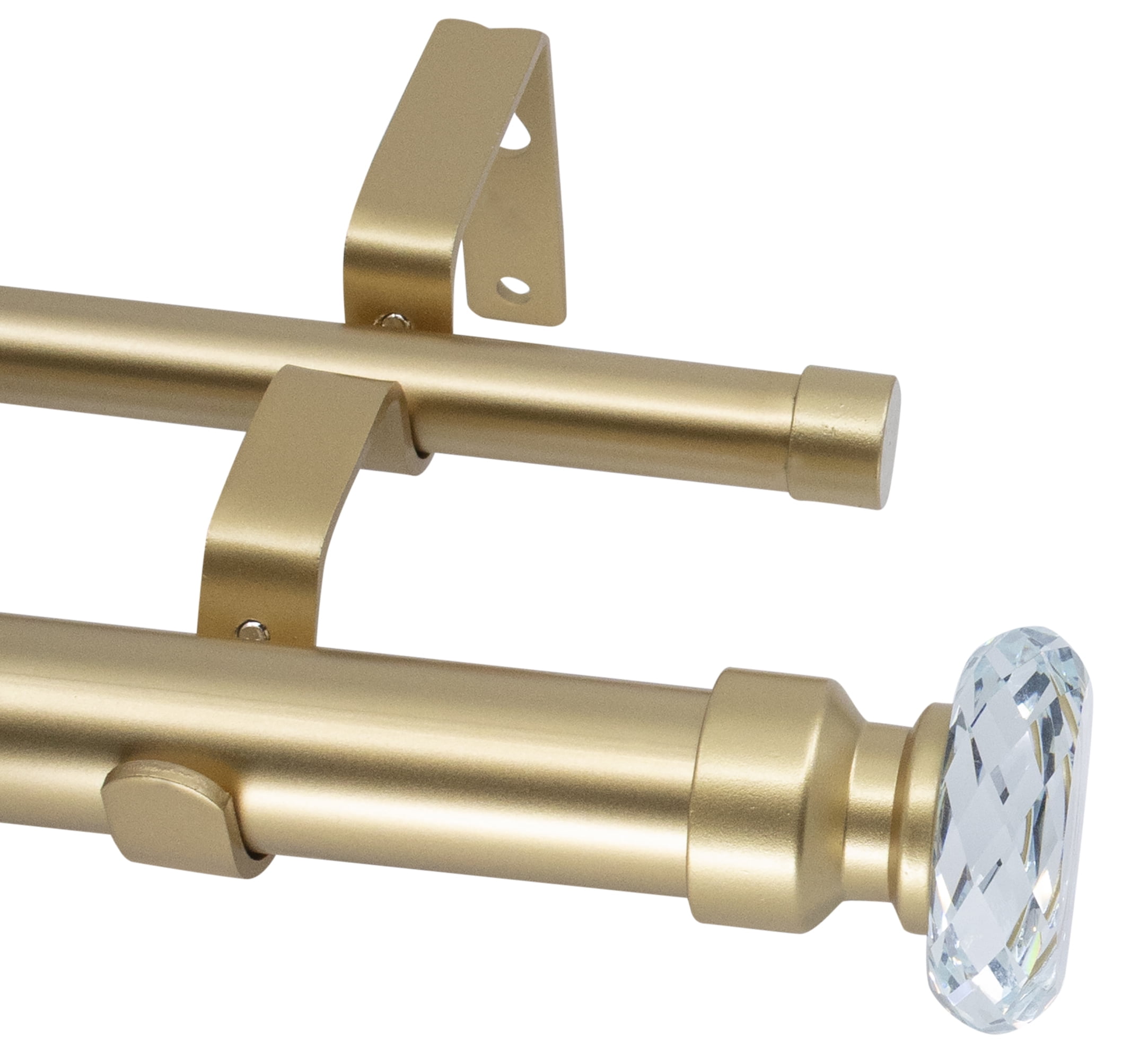 MERIVILLE 1-Inch Diameter Double Curtain Rod Set, 28–48 Inch Adjustable, Cut Crystal Finials, Royal Gold